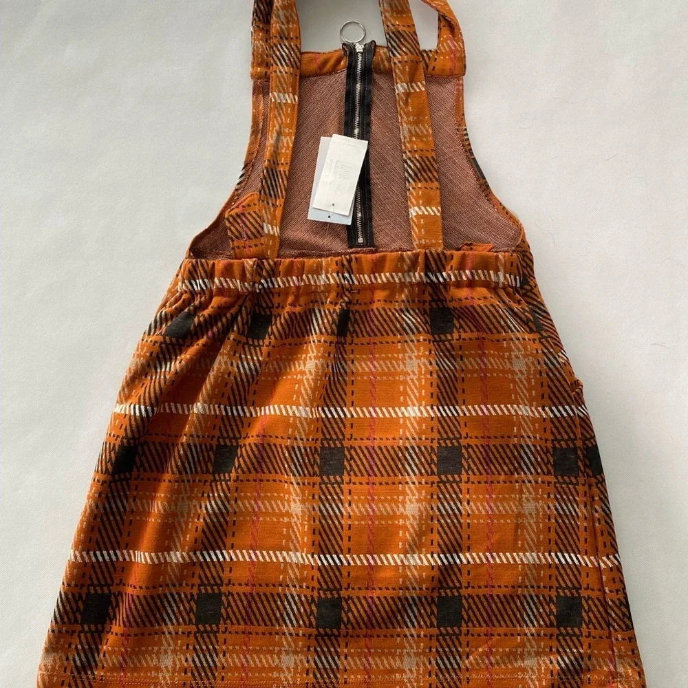 NEW- Size L Womens Honey & Sparkle Strapped Dress - Zip Front- Rust Orange Plaid - Picture 5 of 9